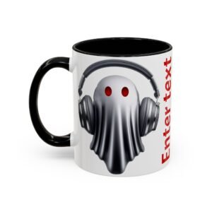Coffee Mug - Customizable Headphones Design with Vertical "Enter text" Accent