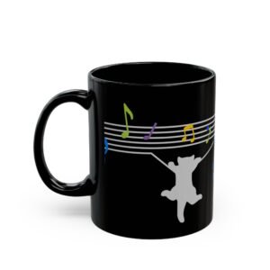 Personalized Music Notes Black Mug — Customizable Cat & Staff Coffee Cup (11oz/15oz)
